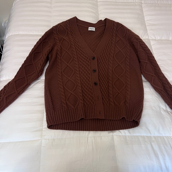 Cozy Brown Cable Knit Cardigan - Picture 2 of 4